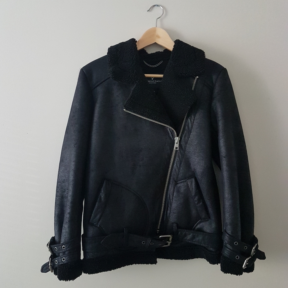 Faux Suede Shearling Aviator Jacket